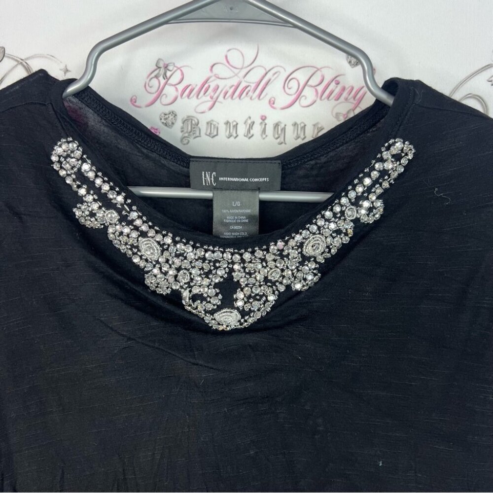 INC International Concepts long sleeve jewels diamonds Black Embellished Blouse - Picture 3 of 7